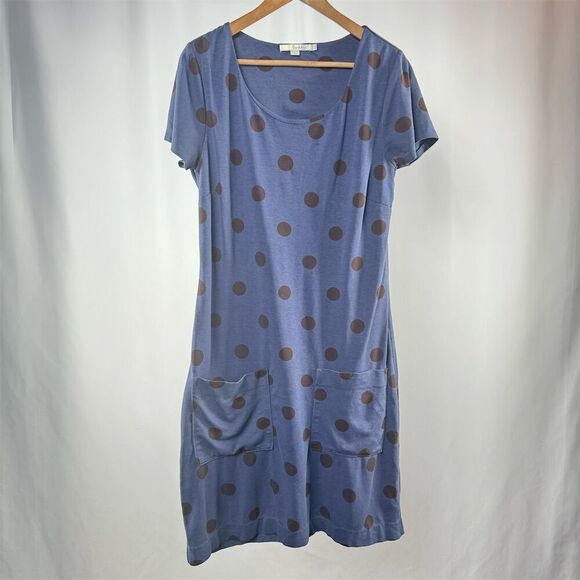 Boden Dresses & Skirts - Boden Polka Dot Knee Length Short Sleeve Pocket Dress in Blue Brown Size 6 Reg